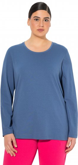 Ulla Popken Basic Round Neck Long Sleeve Slim Fit Cotton Tee Ink Blue - T-Shirts - T-Shirts für Damen