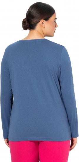 Ulla Popken Basic Round Neck Long Sleeve Slim Fit Cotton Tee Ink Blue - T-Shirts - T-Shirts für Damen