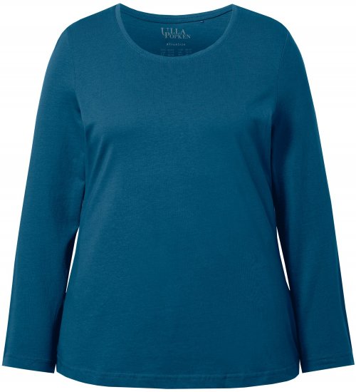 Ulla Popken Basic Round Neck Long Sleeve Slim Fit Cotton Tee Cerulean - T-Shirts - T-Shirts für Damen