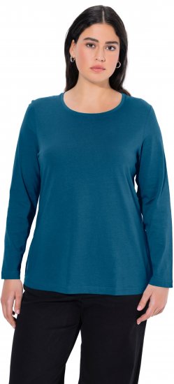 Ulla Popken Basic Round Neck Long Sleeve Slim Fit Cotton Tee Cerulean - T-Shirts - T-Shirts für Damen