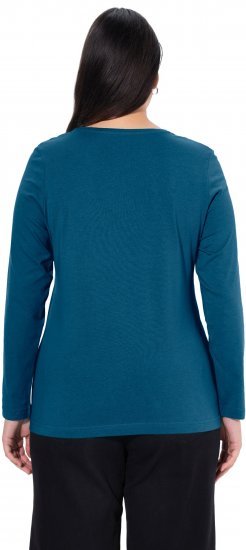 Ulla Popken Basic Round Neck Long Sleeve Slim Fit Cotton Tee Cerulean - T-Shirts - T-Shirts für Damen