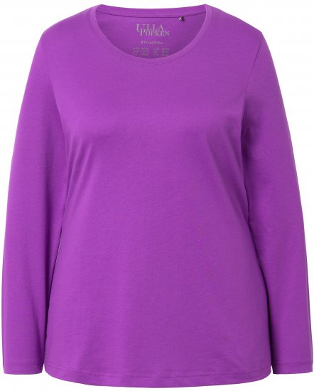Ulla Popken Basic Round Neck Long Sleeve Slim Fit Cotton Tee Purple - T-Shirts - 