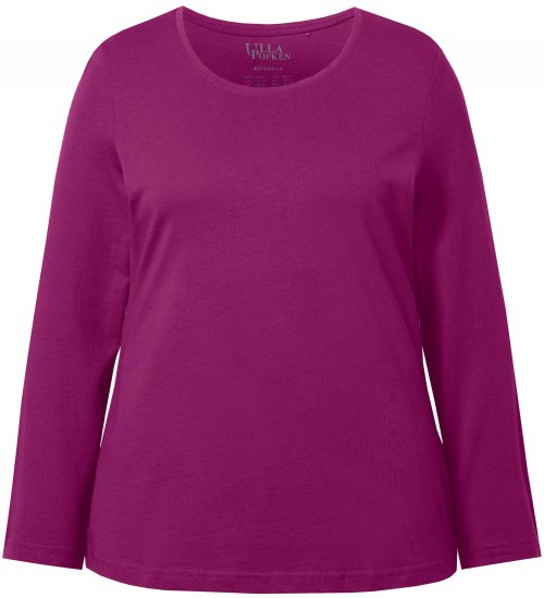 Ulla Popken Basic Round Neck Long Sleeve Slim Fit Cotton Tee Berry - T-Shirts - 