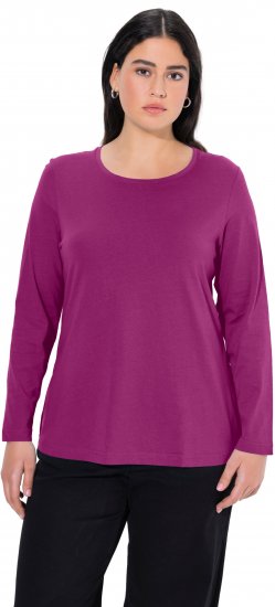 Ulla Popken Basic Round Neck Long Sleeve Slim Fit Cotton Tee Berry - T-Shirts - 