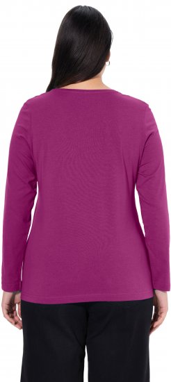 Ulla Popken Basic Round Neck Long Sleeve Slim Fit Cotton Tee Berry - T-Shirts - 
