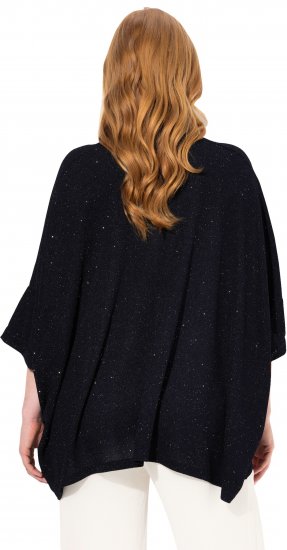 Ulla Popken Sparkling Draped Collared Tee Navy Blue - Bedruckte T-shirts für herren - 