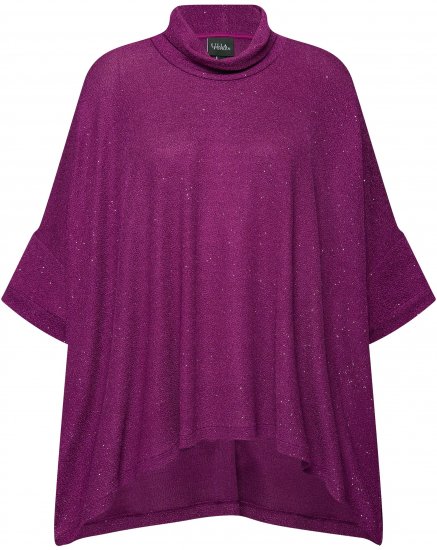 Ulla Popken Sparkling Draped Collared Tee Mulberry - Bedruckte T-shirts für herren - 