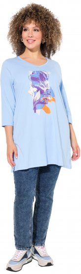 Ulla Popken Floral Motif 3/4 Sleeve Tunic Tee Light Blue - Bedruckte T-shirts für herren - 