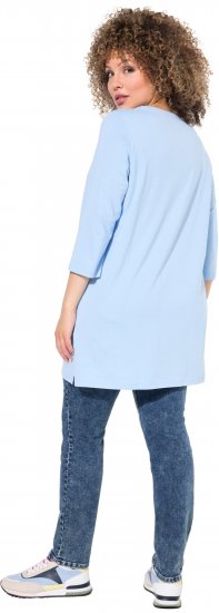 Ulla Popken Floral Motif 3/4 Sleeve Tunic Tee Light Blue - Bedruckte T-shirts für herren - 