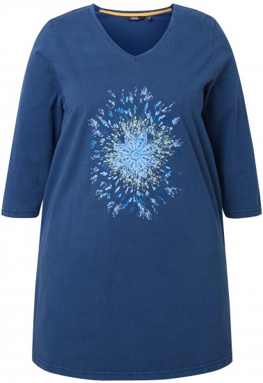 Ulla Popken Dandelion Short Sleeve Graphic Tee Ink Blue - Bedruckte T-shirts für herren - Bedruckte Damen-T-Shirts