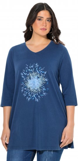 Ulla Popken Dandelion Short Sleeve Graphic Tee Ink Blue - Bedruckte T-shirts für herren - Bedruckte Damen-T-Shirts