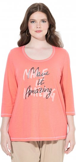Ulla Popken Make It Amazing 3/4 Sleeve Graphic Tee Coral - Bedruckte T-shirts für herren - 