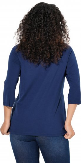 Ulla Popken Smile Rhinestone 3/4 Sleeve Graphic Tee Ink Blue - Bedruckte T-shirts für herren - Bedruckte Damen-T-Shirts
