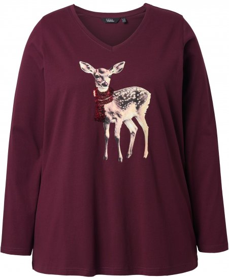 Ulla Popken Fawn Long Sleeve Graphic Tee Plum - Bedruckte T-shirts für herren - Bedruckte Damen-T-Shirts
