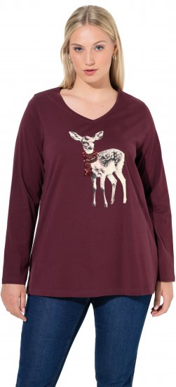 Ulla Popken Fawn Long Sleeve Graphic Tee Plum - Bedruckte T-shirts für herren - Bedruckte Damen-T-Shirts