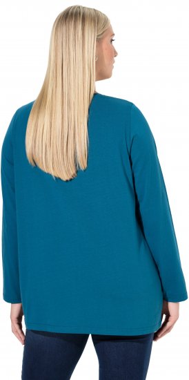 Ulla Popken Fawn Long Sleeve Graphic Tee Teal - Bedruckte T-shirts für herren - Bedruckte Damen-T-Shirts