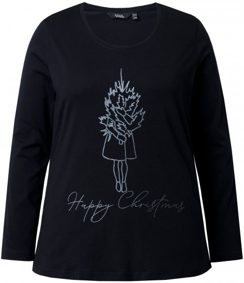 Ulla Popken Holiday Long Sleeve Graphic Tee Black - Bedruckte T-shirts für herren - 