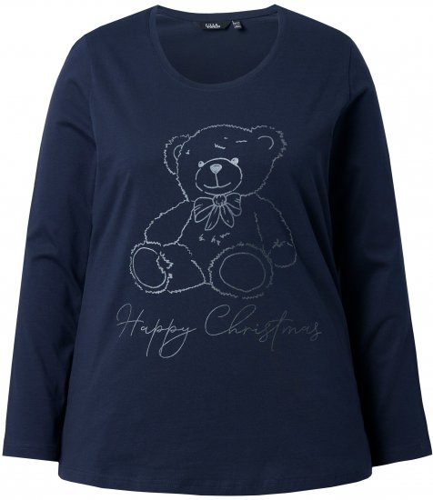 Ulla Popken Holiday Long Sleeve Graphic Tee Navy Blue - Bedruckte T-shirts für herren - 