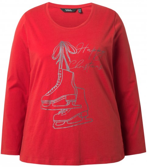 Ulla Popken Holiday Long Sleeve Graphic Tee Salsa Red - Bedruckte T-shirts für herren - 