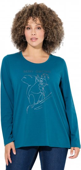 Ulla Popken Holiday Long Sleeve Graphic Tee Teal - Bedruckte T-shirts für herren - 