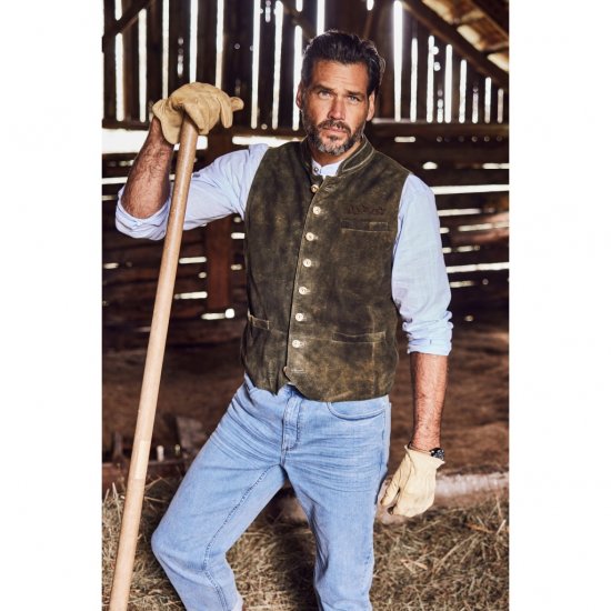 jP1880 Finest Goat Suede Traditional Vest Dark Brown - Trachten & Oktoberfest - Trachten & Oktoberfest in großen Größen