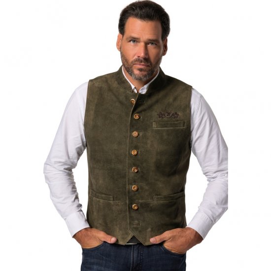 jP1880 Finest Goat Suede Traditional Vest Dark Brown - Trachten & Oktoberfest - Trachten & Oktoberfest in großen Größen