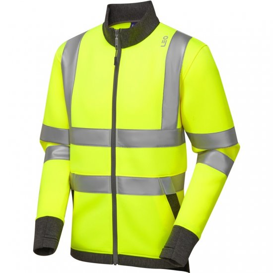 Leo Arganite Ecoviz Zipped Sweatshirt Hi-Vis Yellow - Herren arbeitskleidung - Herren Arbeitskleidung Große Größen