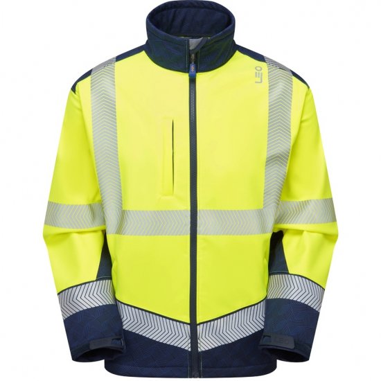 Leo Bowden Ecoviz Softshell Jacket Hi-Vis Yellow/Navy Print - Herren arbeitskleidung - Herren Arbeitskleidung Große Größen