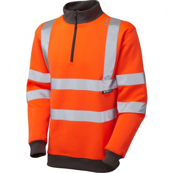 Leo Brynsworthy Ecoviz 1/4 Zip Sweatshirt Hi-Vis Orange - Herren arbeitskleidung - Herren Arbeitskleidung Große Größen