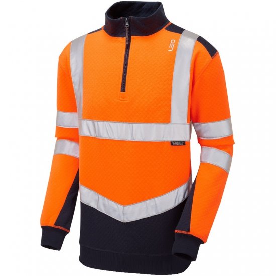 Leo Tapeley Ecoviz Dual Colour 1/4 Zip Sweatshirt Hi-Vis Orange/Navy - Herren arbeitskleidung - Herren Arbeitskleidung Große Größen