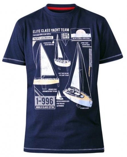 D555 Neville Yacht Team Crew Neck Printed T-Shirt Navy - Herren-T-Shirts in großen Größen - Herren-T-Shirts in großen Größen