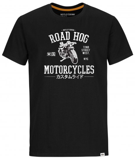 Motley Denim Oldham T-Shirt White on Black - Herren-T-shirts - Herren-T-Shirts in großen Größen
