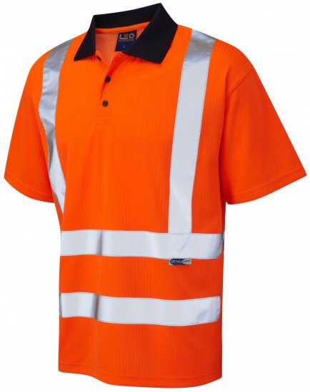 Leo Croyde Comfort Polo Shirt Hi-Vis Orange - Herren Arbeitskleidung Große Größen - Herren Arbeitskleidung Große Größen