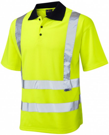Leo Croyde Comfort Polo Shirt Hi-Vis Yellow - Herren Arbeitskleidung Große Größen - Herren Arbeitskleidung Große Größen