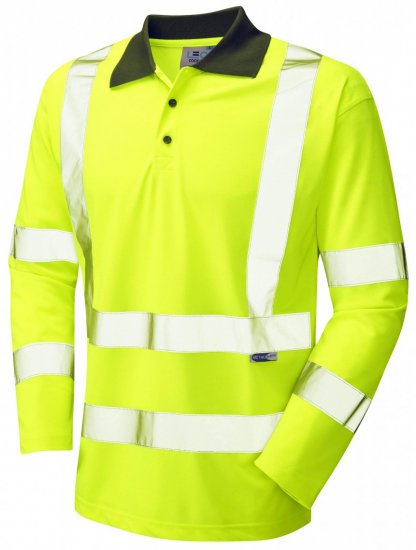 Leo Woolsery Coolviz L/S Polo Shirt Hi-Vis Yellow - Herren arbeitskleidung - Herren Arbeitskleidung Große Größen