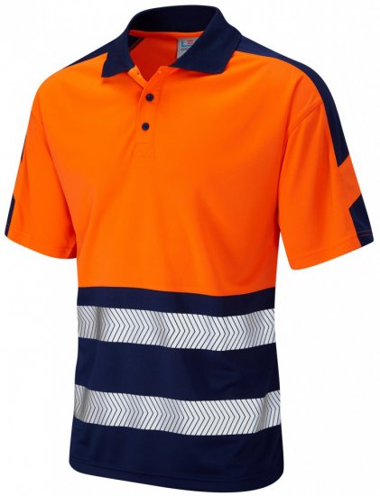 Leo Watersmeet Coolviz Plus Polo Hi-Vis Orange/Navy - Herren Arbeitskleidung Große Größen - Herren Arbeitskleidung Große Größen
