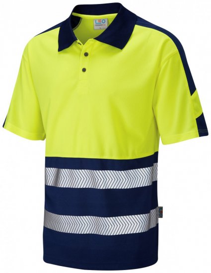 Leo Watersmeet Coolviz Plus Polo Hi-Vis Yellow/Navy - Herren Arbeitskleidung Große Größen - Herren Arbeitskleidung Große Größen