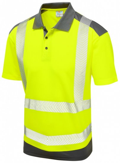 Leo Peppercombe Coolviz Plus Polo Hi-Vis Yellow/Grey - Herren arbeitskleidung - Herren Arbeitskleidung Große Größen