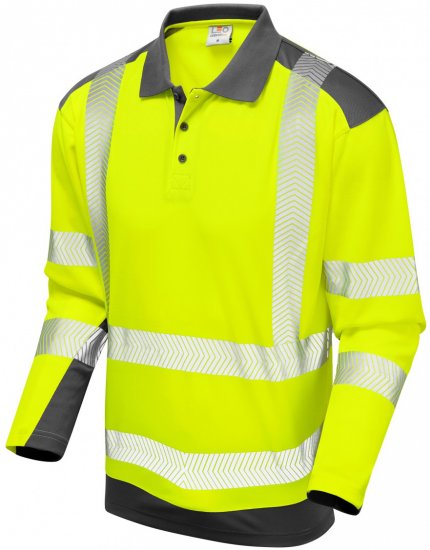 Leo Wringcliff Coolviz Plus L/S Polo Hi-Vis Yellow/Grey - Herren arbeitskleidung - Herren Arbeitskleidung Große Größen