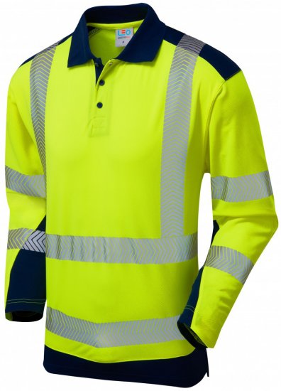 Leo Wringcliff Coolviz Plus L/S Polo Hi-Vis Yellow/Navy - Herren arbeitskleidung - Herren Arbeitskleidung Große Größen
