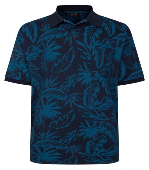 Espionage P222 Poloshirt mit Blattdruck Navyblau/Teal - Polo-shirts für herren - Polo-Shirts für Herren in großen Größen