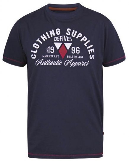 D555 Pence Print Crew Neck T-Shirt Navy - Herren-T-shirts - Herren-T-Shirts in großen Größen