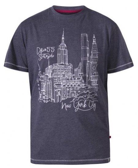 D555 Romford New York City Crew Neck T-Shirt Navy Marl - Herren-T-shirts - Herren-T-Shirts in großen Größen