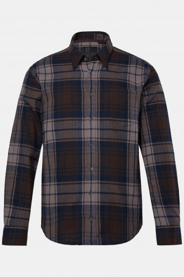 JP1880 Shirt Flannel Long Sleeve Dark Brown - Herrenhemden - Herrenhemden in großen Größen