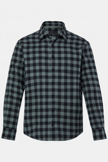 JP1880 Checked Flannel Shirt Long Sleeve Eucalyptus Green - Herrenhemden - Herrenhemden in großen Größen
