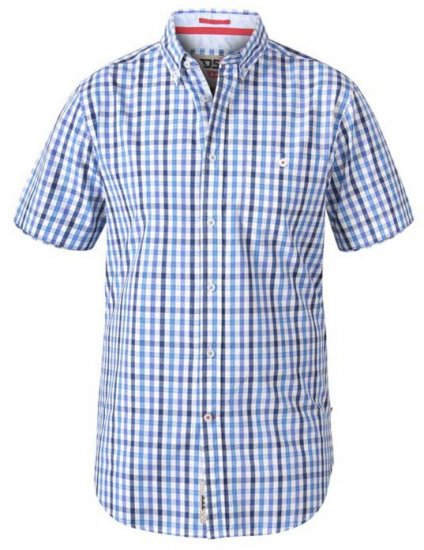 D555 Rowling Blue Gingham Short Sleeve Shirt - Herrenhemden - Herrenhemden in großen Größen