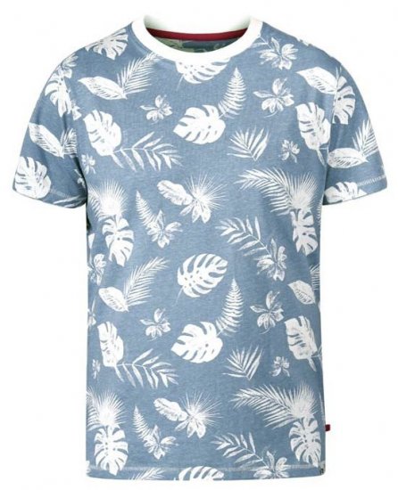 D555 Rudd Hawaiian Print Crew Neck T-Shirt Sky Blue - Herren-T-shirts - Herren-T-Shirts in großen Größen