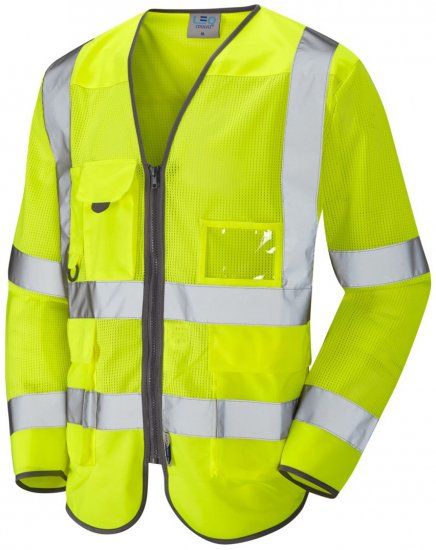Leo Burrington Coolviz Superior Long Sleeve Waistcoat Hi-Vis Yellow - Herren arbeitskleidung - Herren Arbeitskleidung Große Größen