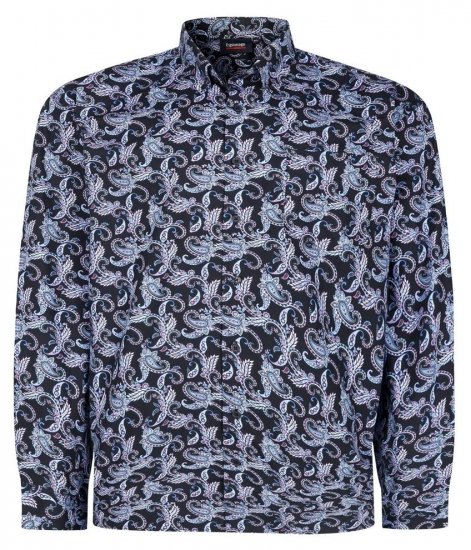 Espionage SH459 Paisley Langarmhemd Navyblau/Print - Herrenhemden - Herrenhemden in großen Größen