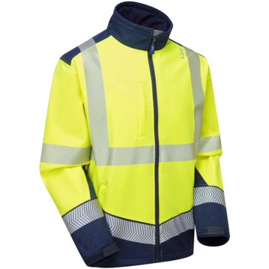 Leo Bowden Ecoviz Softshell Jacket Hi-Vis Yellow/Navy Print - Herren arbeitskleidung - Herren Arbeitskleidung Große Größen
